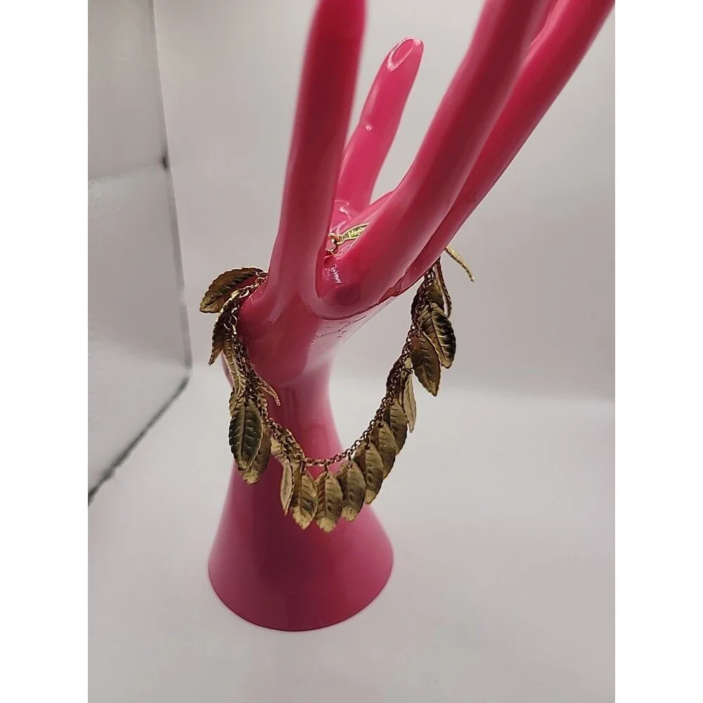 Vintage Napier Gold Tone Leaf Charm Bracelet Botanical Nature Classic Jewelry - Picture 5 of 15